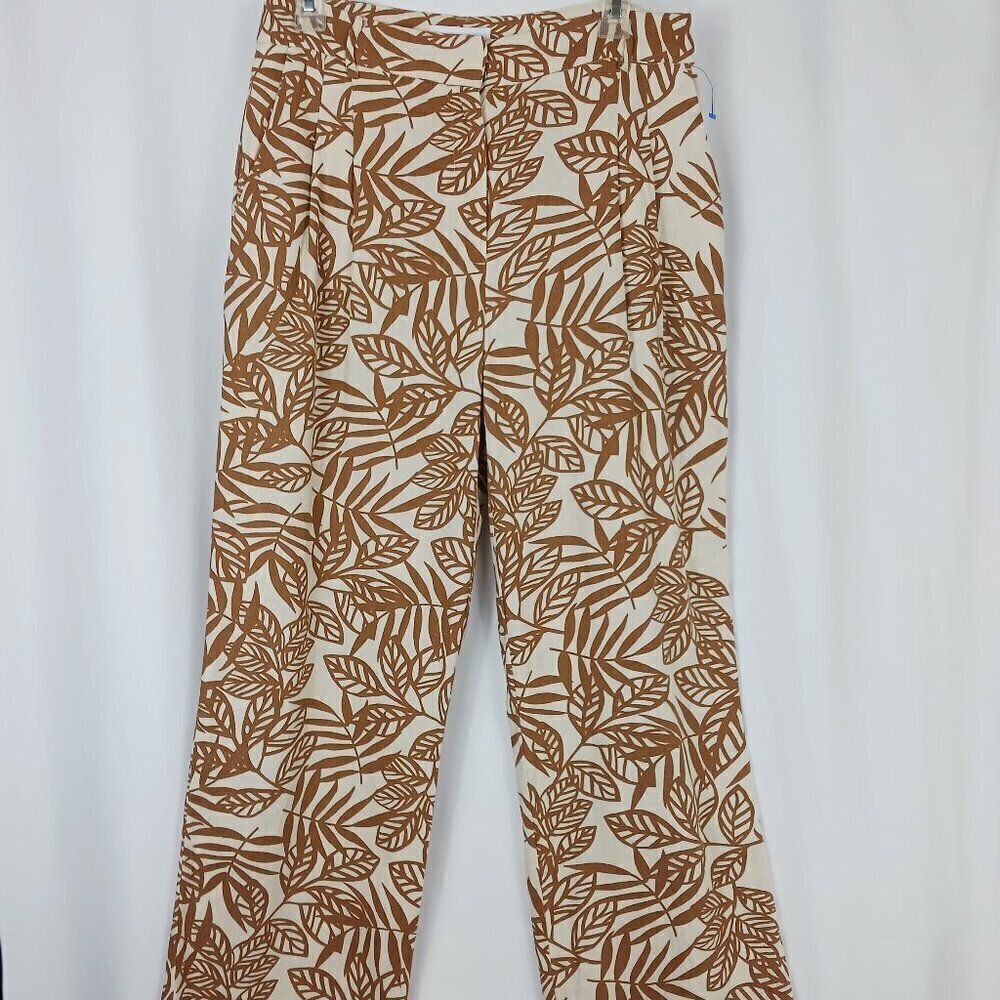 House Of Harlow 1960 Cream Tan Leaf Linen Blend Trouser Pants size 6